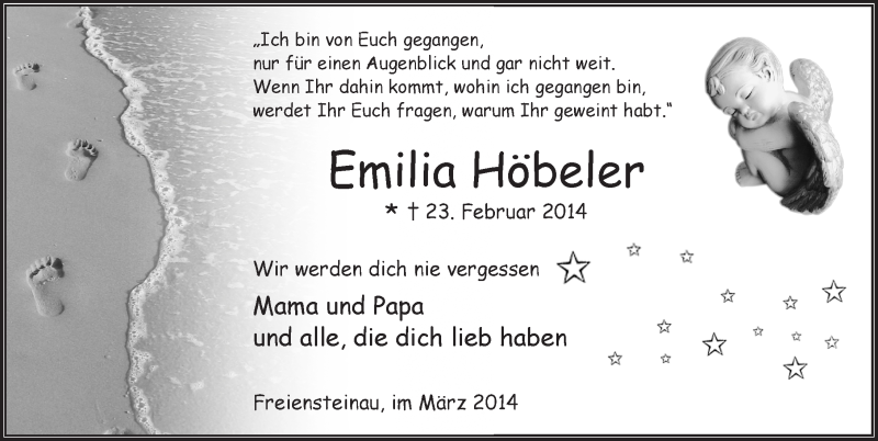  Traueranzeige für Emilia Höbeler vom 03.03.2014 aus 