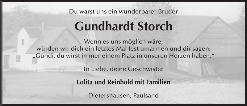 Traueranzeige für Gundhardt Storch vom 01.04.2014 aus 
