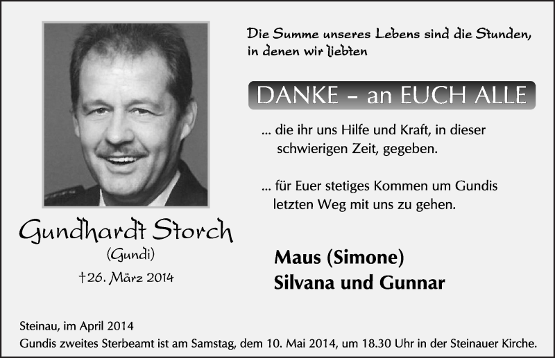  Traueranzeige für Gundhardt Storch vom 30.04.2014 aus 
