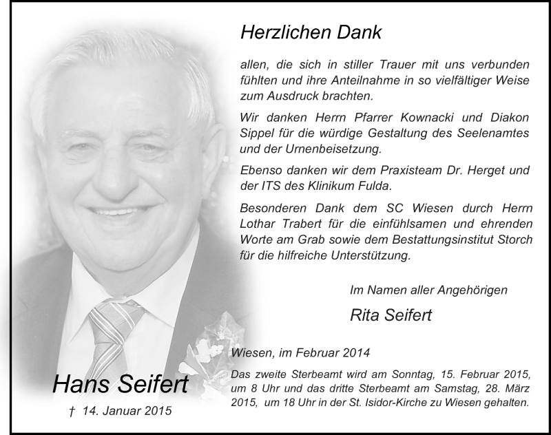  Traueranzeige für Hans Seifert vom 11.02.2015 aus 