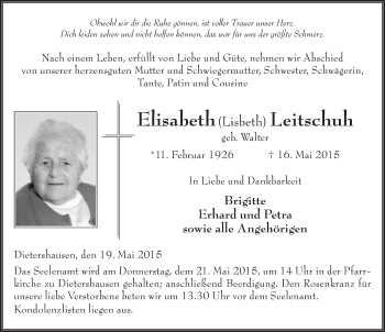 Traueranzeige von Elisabeth Leitschuh 
