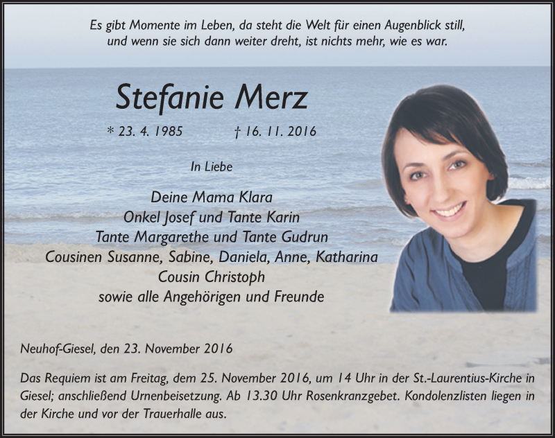  Traueranzeige für Stefanie Merz vom 23.11.2016 aus 