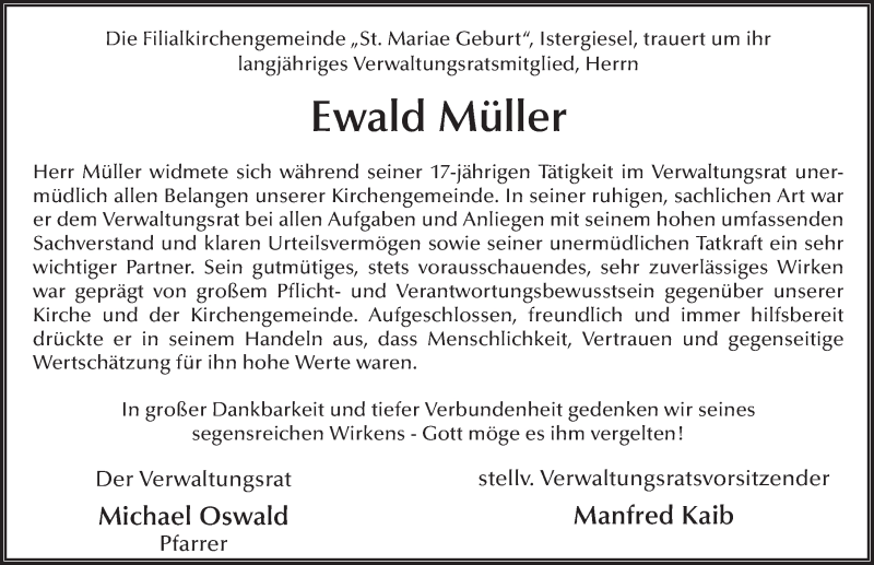  Traueranzeige für Ewald Müller vom 22.02.2017 aus 
