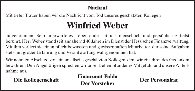  Traueranzeige für Winfried Weber vom 23.02.2017 aus 