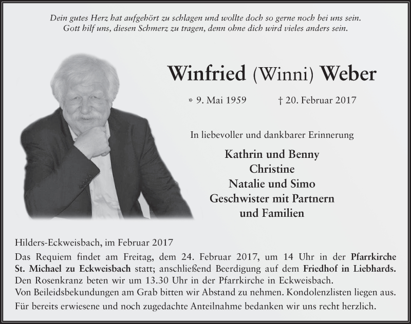  Traueranzeige für Winfried Weber vom 23.02.2017 aus 