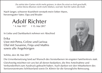 Traueranzeige von Adolf Richter 