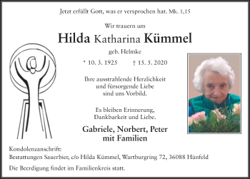 Traueranzeige von Hilda Katharina Kümmel von FZ