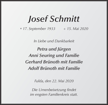 Traueranzeige von Josef Schmitt von FZ