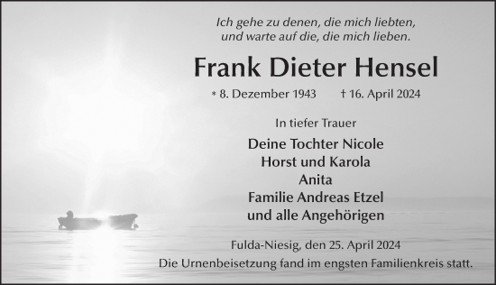 Traueranzeige von Frank Dieter Hensel von FZ