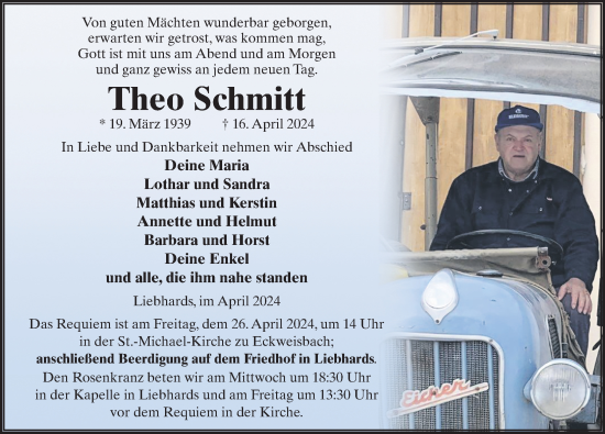 Traueranzeige von Theo Schmitt von FZ