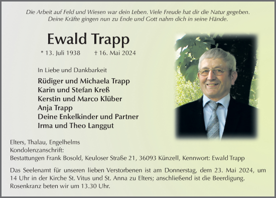 Traueranzeige von Ewald Trapp von FZ