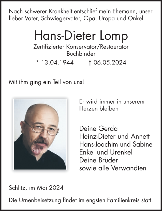 Traueranzeige von Hans-Dieter Lomp von FZ
