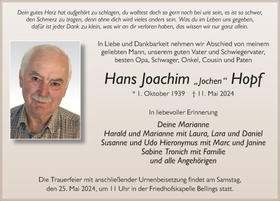 Traueranzeige von Hans Joachim Hopf von FZ