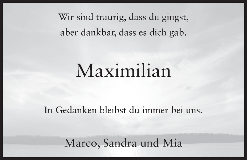  Traueranzeige für Maximilian Lotz vom 02.07.2015 aus 