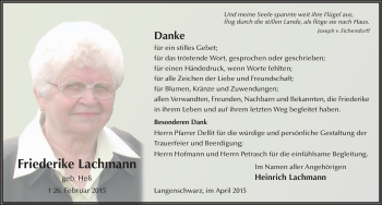 Traueranzeige von Friederike Lachmann 