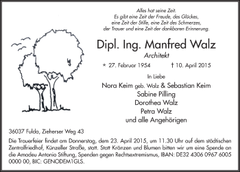 Traueranzeige von Manfred Walz 