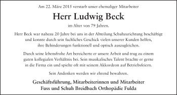 Traueranzeige von Ludwig Beck 