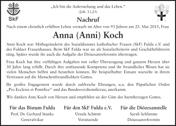 Traueranzeige von Anna Koch 