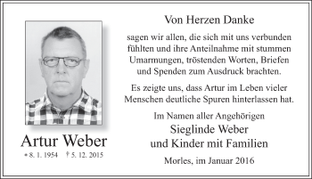 Traueranzeige von Artur Weber 