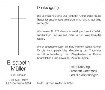 Traueranzeige von Elisabeth Müller 