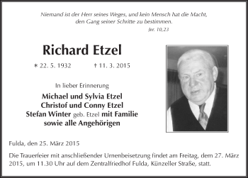 Traueranzeige von Richard Etzel 