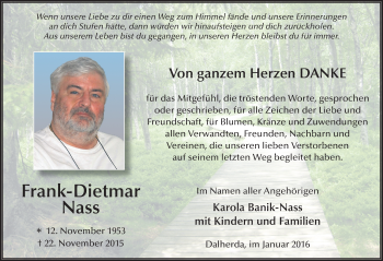 Traueranzeige von Frank-Dietmar Nass 