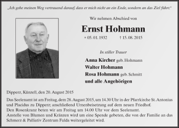 Traueranzeige von Ernst Hohmann 