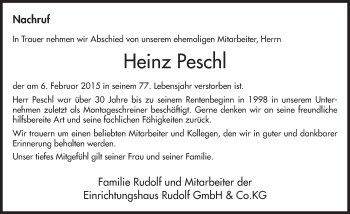Traueranzeige von Heinz Peschl 