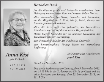 Traueranzeige von Anna Kisi 