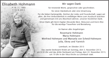 Traueranzeige von Elisabeth Hohmann 