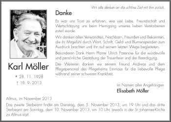Traueranzeige von Karl Möller 