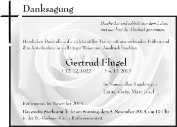 Traueranzeige von Getrud Flügel 