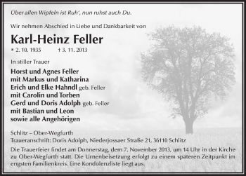 Traueranzeige von Karl-Heinz Feller 