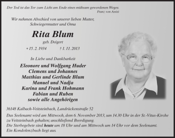 Traueranzeige von Rita Blum 