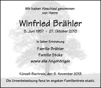 Traueranzeige von Winfried Brähler 