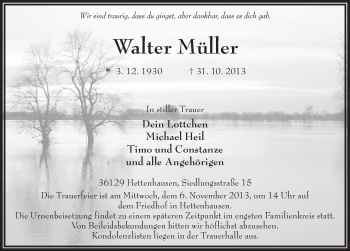 Traueranzeige von Walter Müller 