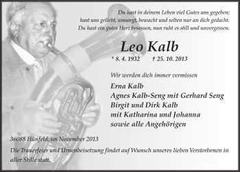 Traueranzeige von Leo Kalb 