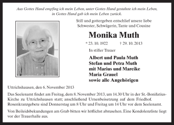 Traueranzeige von Monika Muth 