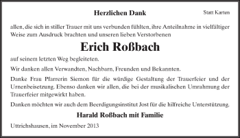 Traueranzeige von Erich Roßbach 