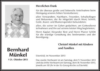 Traueranzeige von Bernhard Münkel 