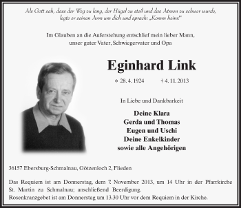 Traueranzeige von Eginhard Link 