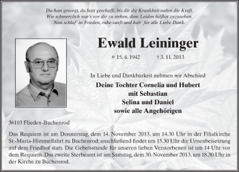 Traueranzeige von Ewald Leininger 