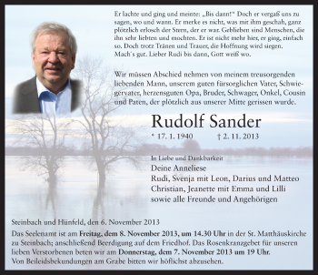 Traueranzeige von Rudolf Sander 