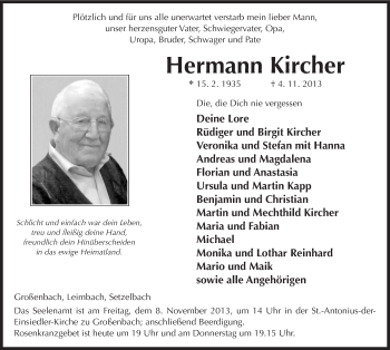 Traueranzeige von Hermann Kircher 
