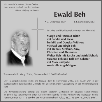 Traueranzeige von Ewald Beh 