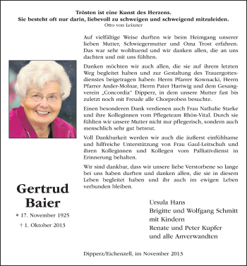 Traueranzeige von Gertrud Baier 