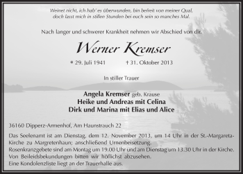 Traueranzeige von Werner Kremser 
