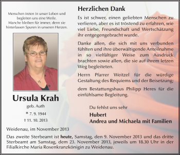 Traueranzeige von Ursula Krah 