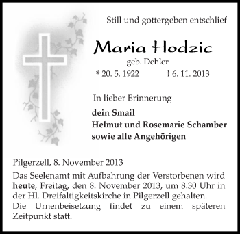 Traueranzeige von Maria Hodzic 
