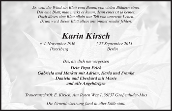 Traueranzeige von Karin Kirsch 